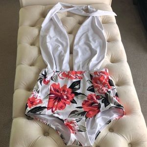 One piece floral print bathing suit